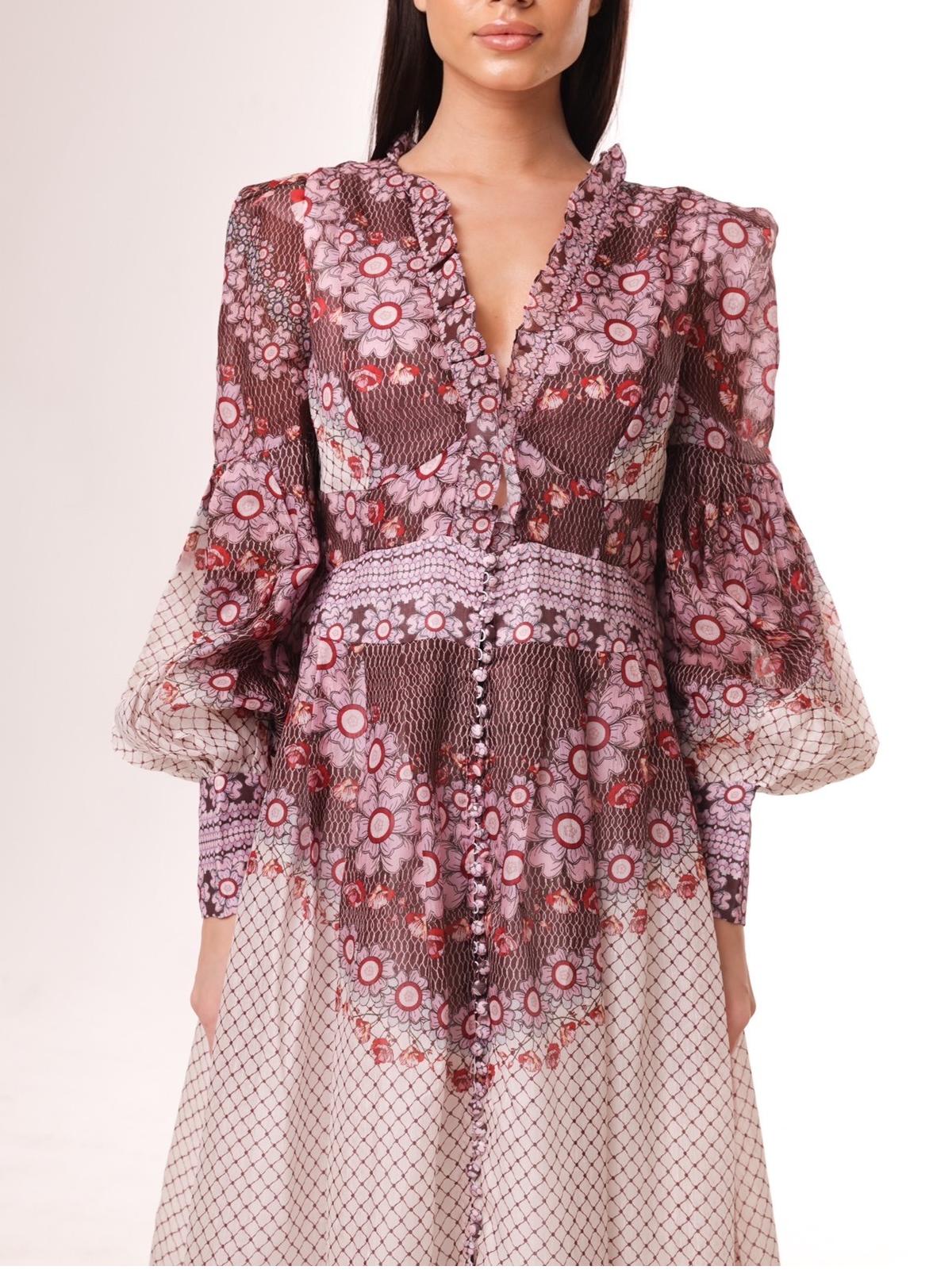 Balloon Sleeves Blend Midi Dress