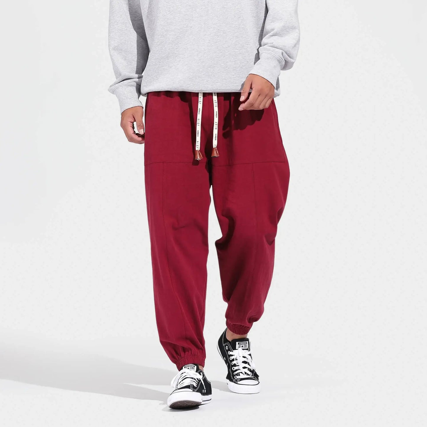Men's Solid Color Loose Drawstring Casual Pants