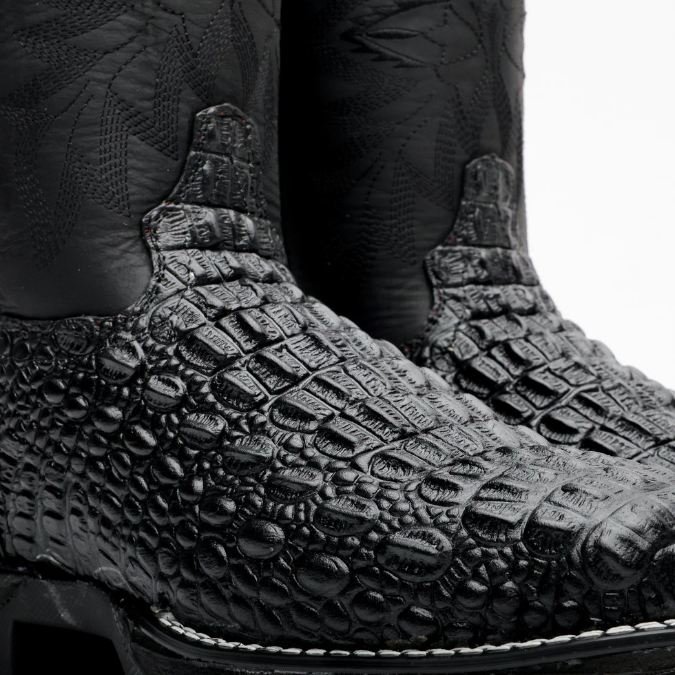Black Caiman Hornback Leather Boots With 3D Lightweight Sole - Composite Toe