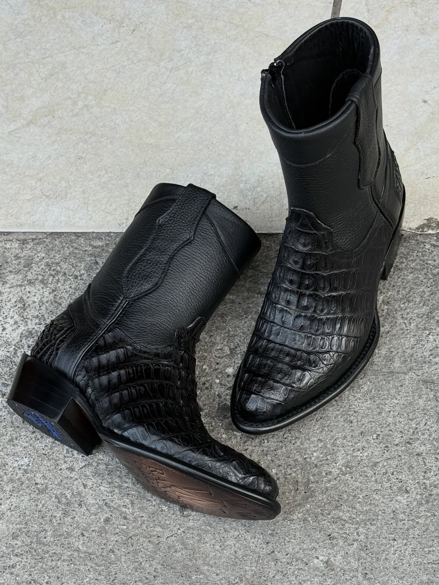 Caiman Print Semi Square Toe Boot