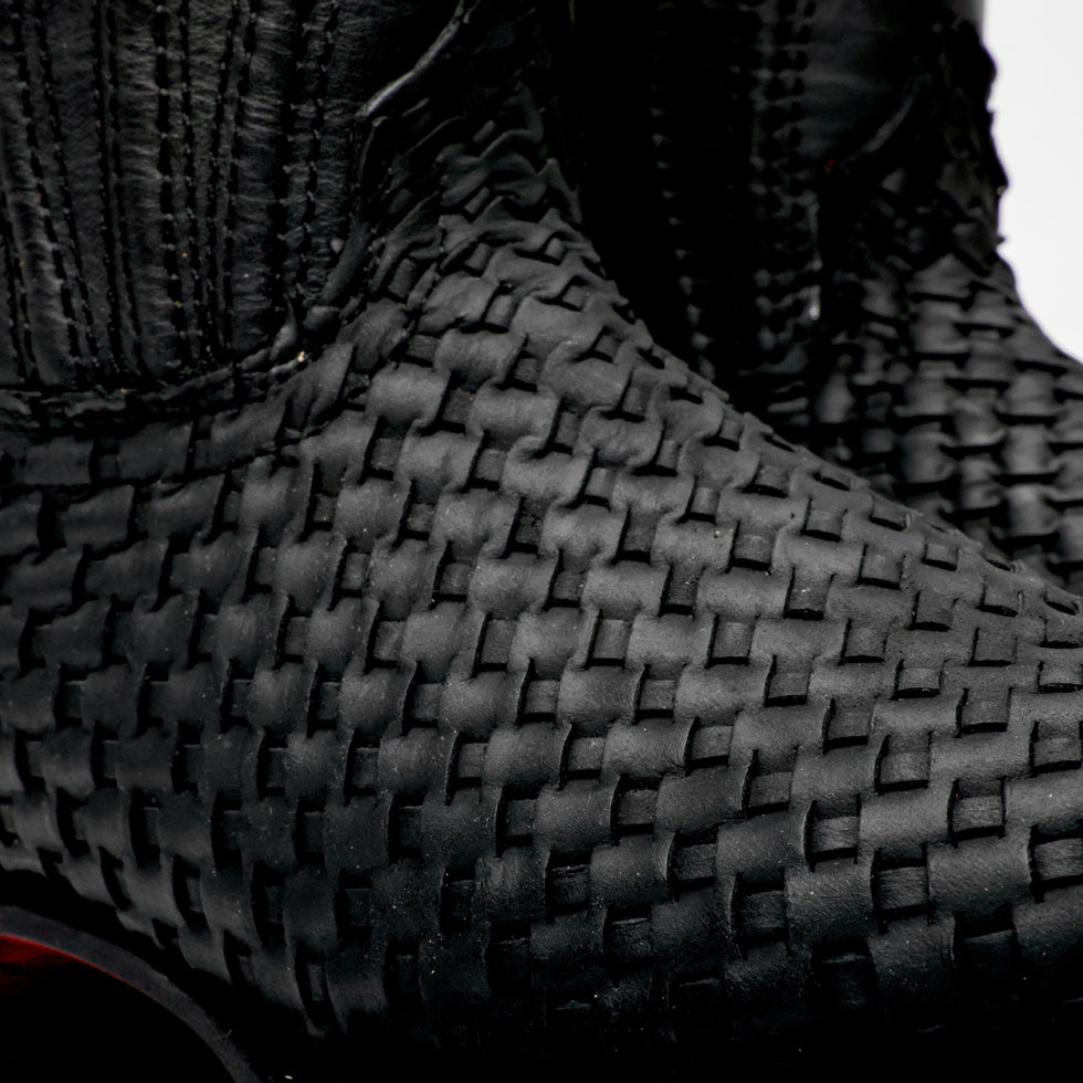 Black Basketweave Leather Boots