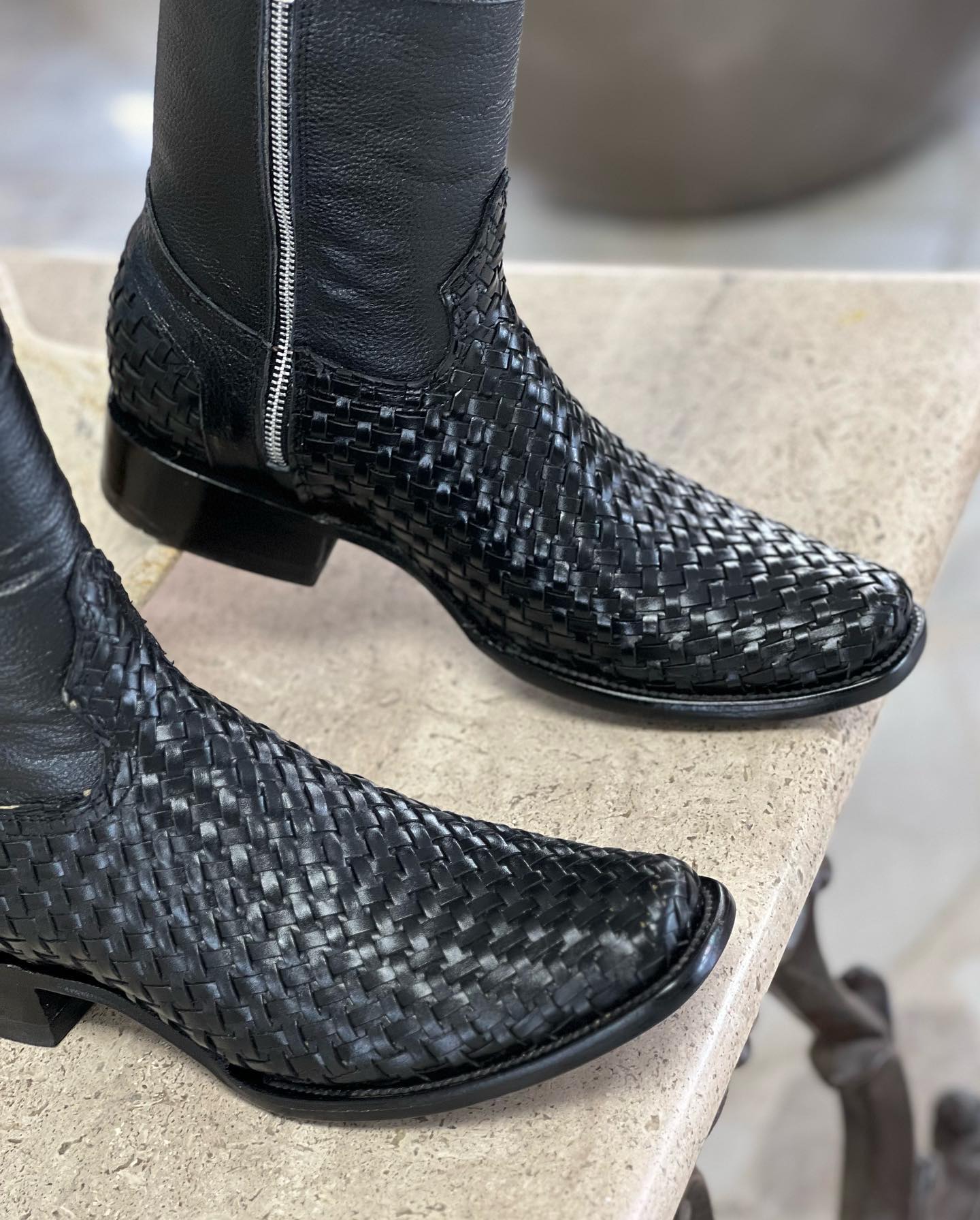 Franko Black Basketweave Leather Boots