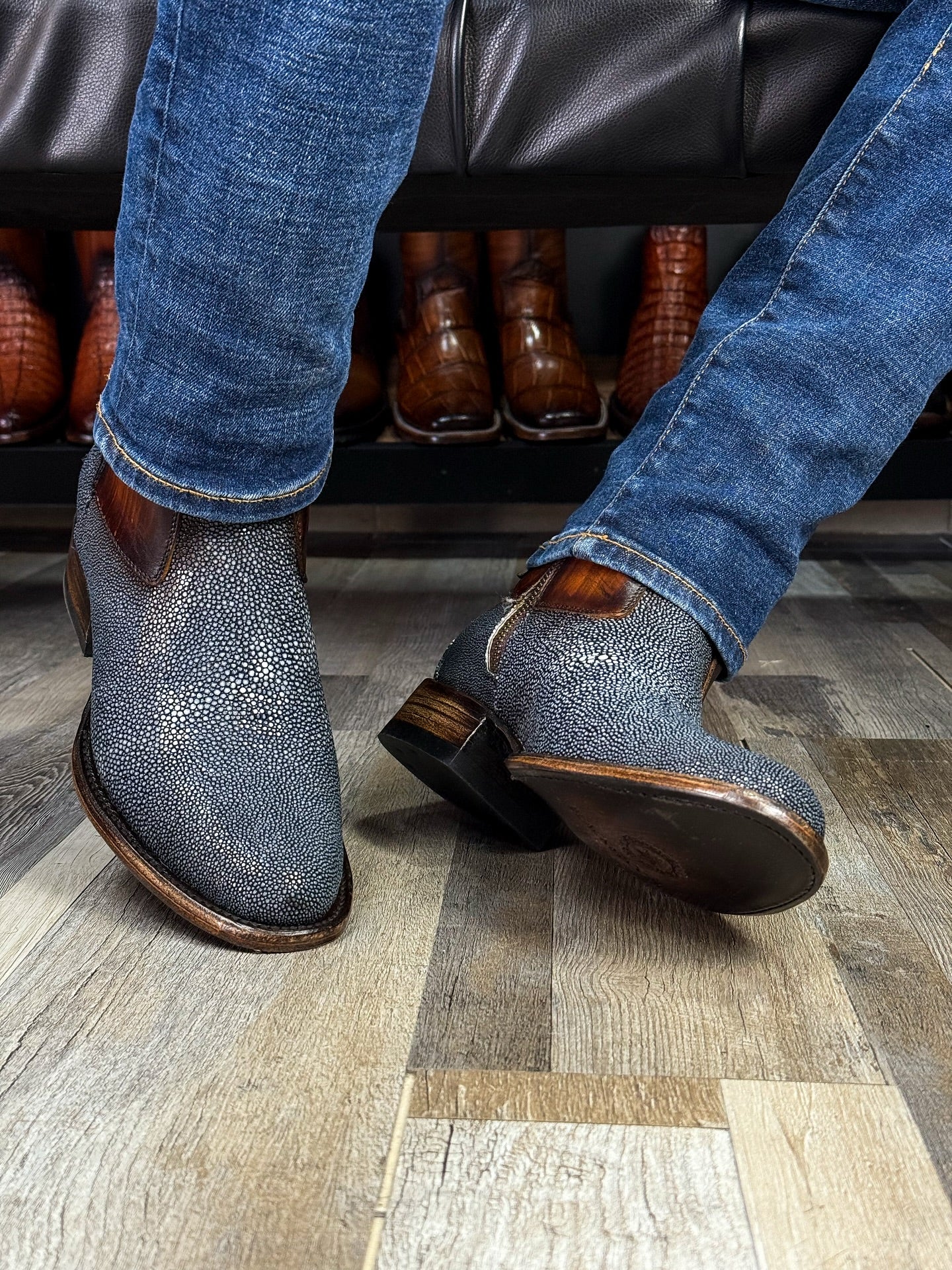 Grey Spotted Polished Men's Boots