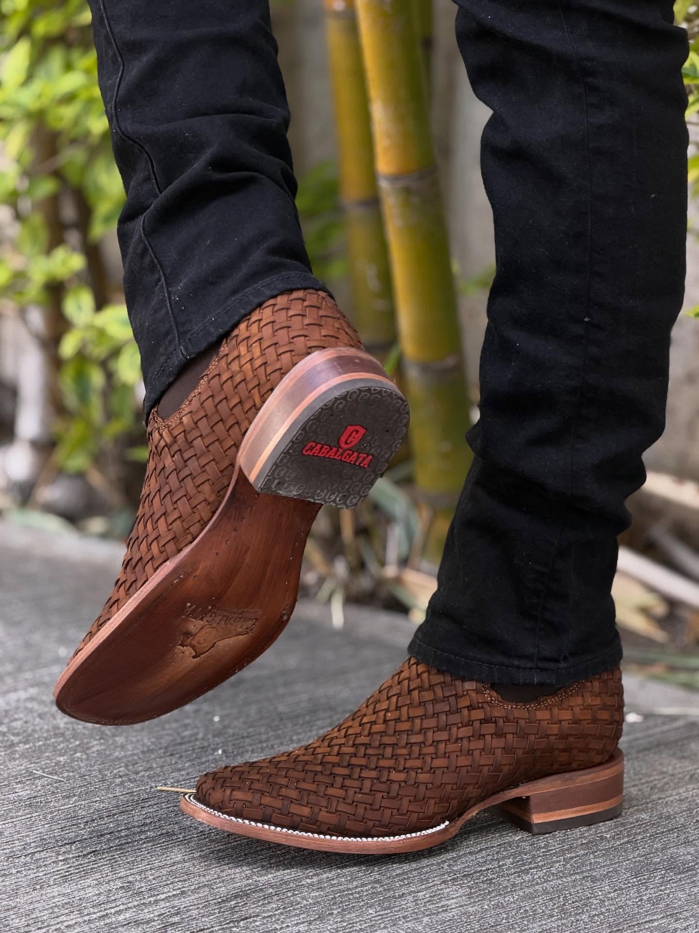 Woven Square Toe Boots