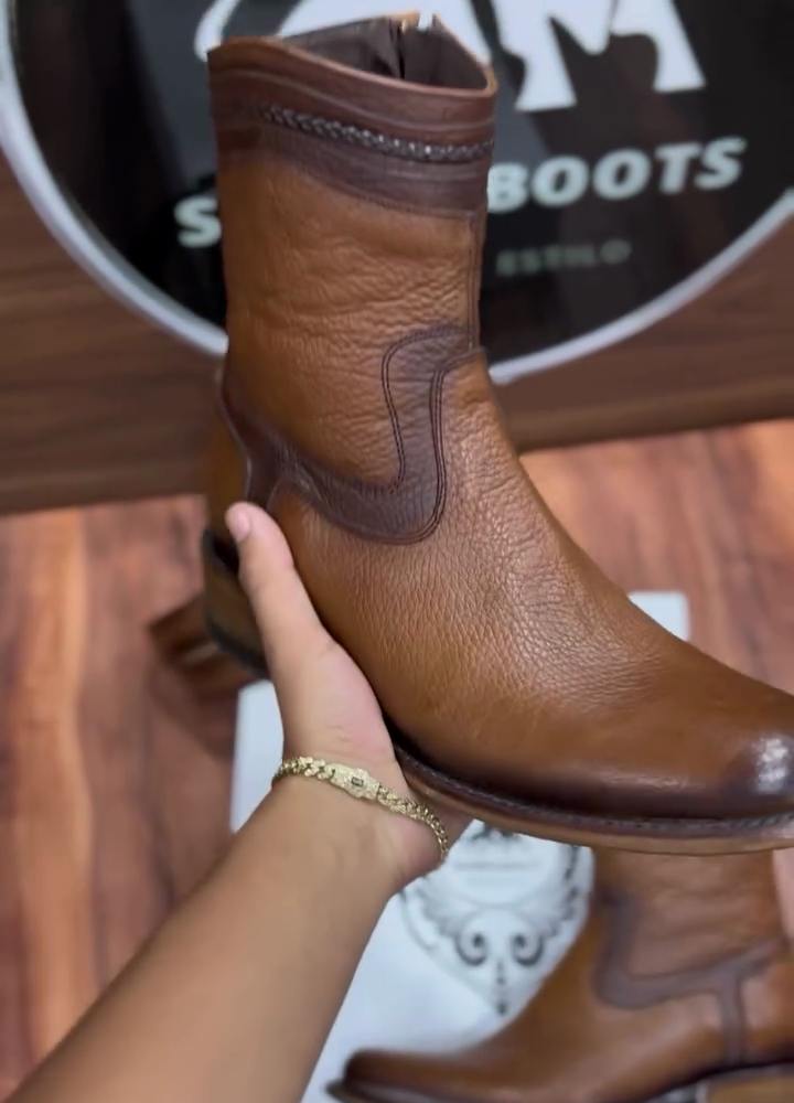 Faded Brown Ostrich Leather Cowboy Boots