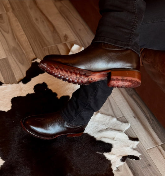 Brown Oval Western Cowboy Boots