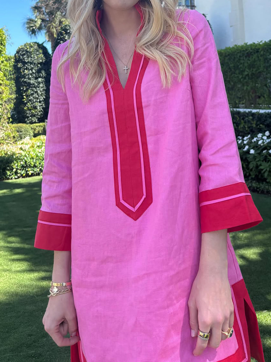 Stand Collar V Neck A-line Dress