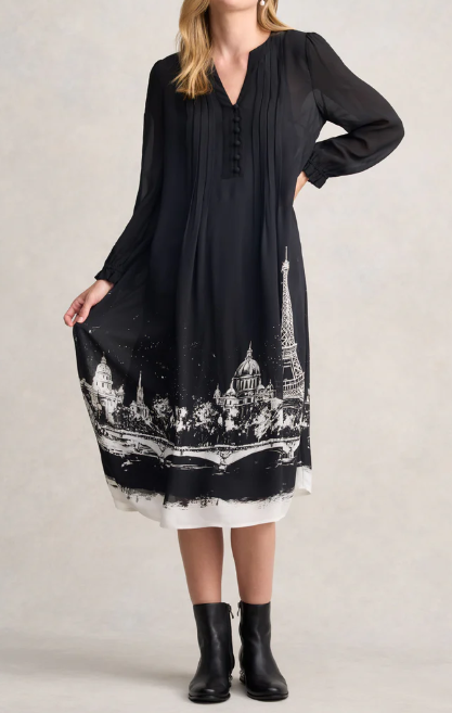 Chic Black Chiffon Print Dress