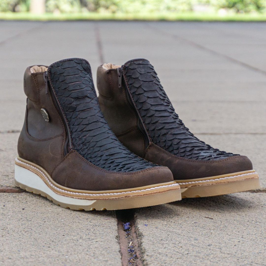 Python Leather Double-Zip Men's Boots