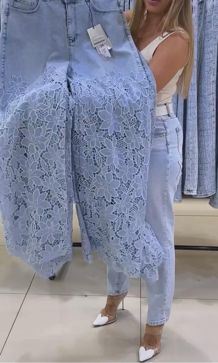 Women's Hollow Lace Wide Leg Jeans