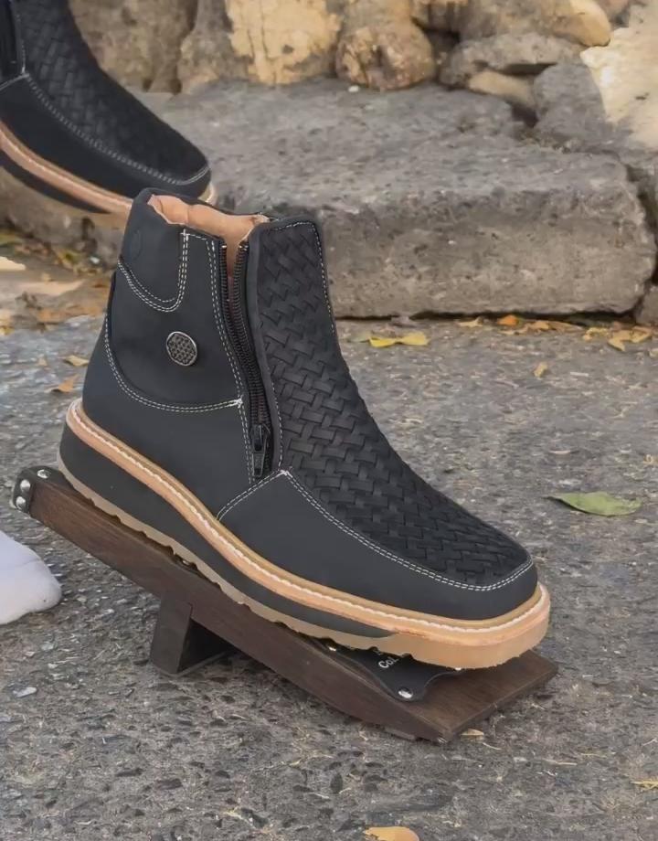 Square Toe Double Zipper Work Boots