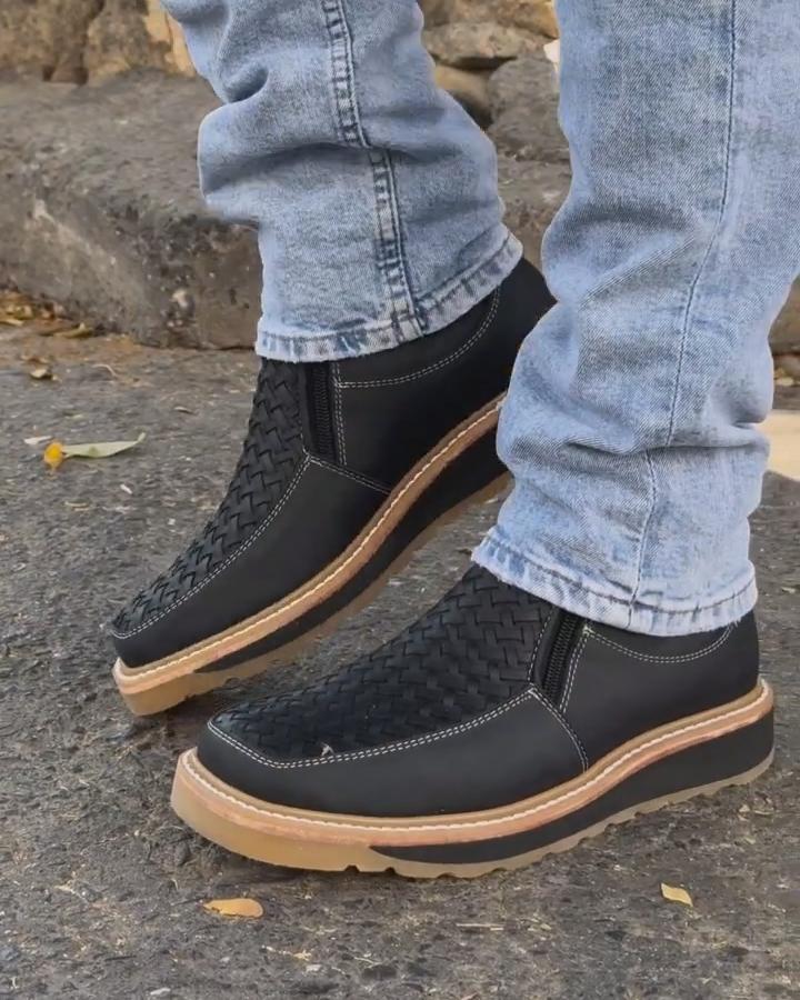 Square Toe Double Zipper Work Boots