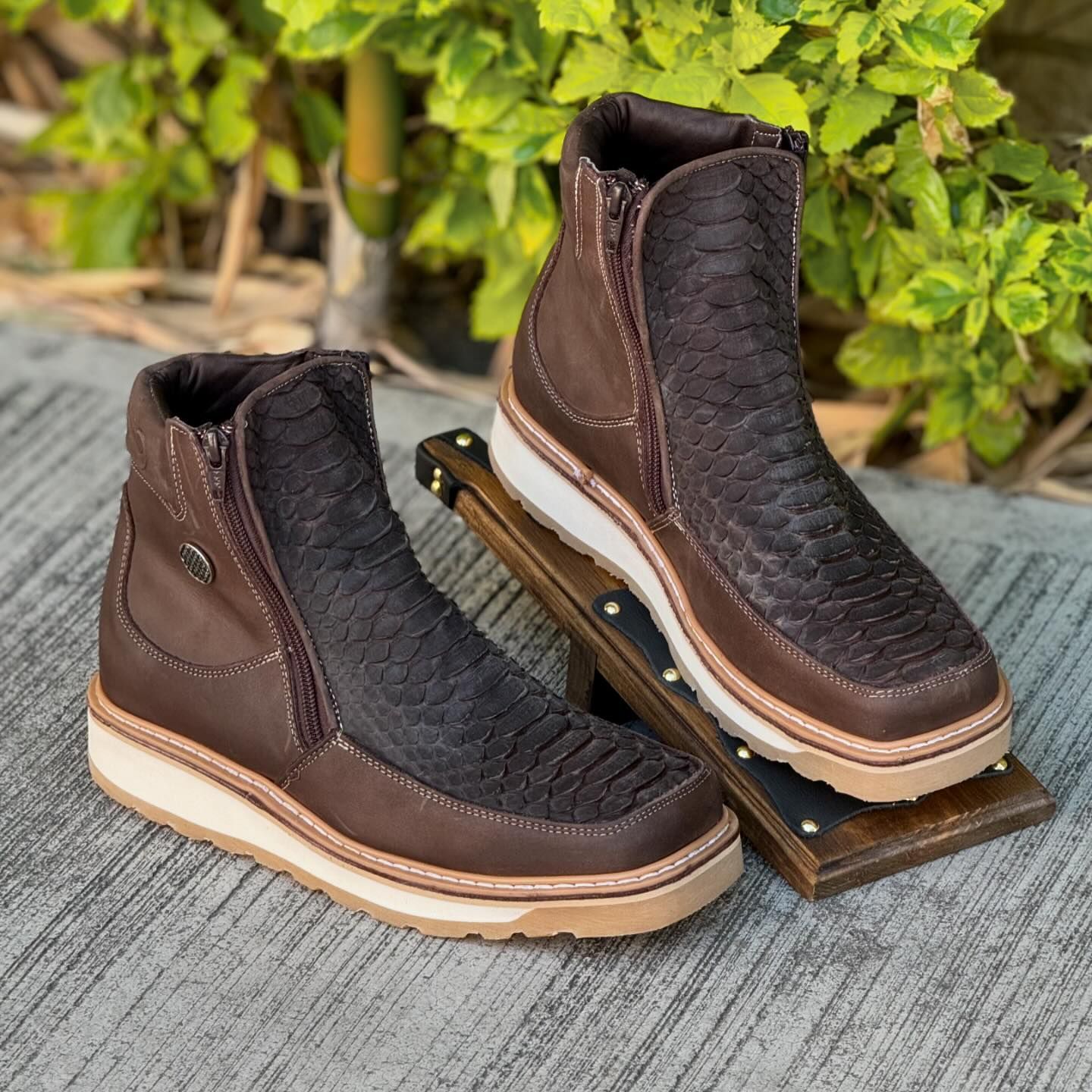 Python Leather Double-Zip Men's Boots