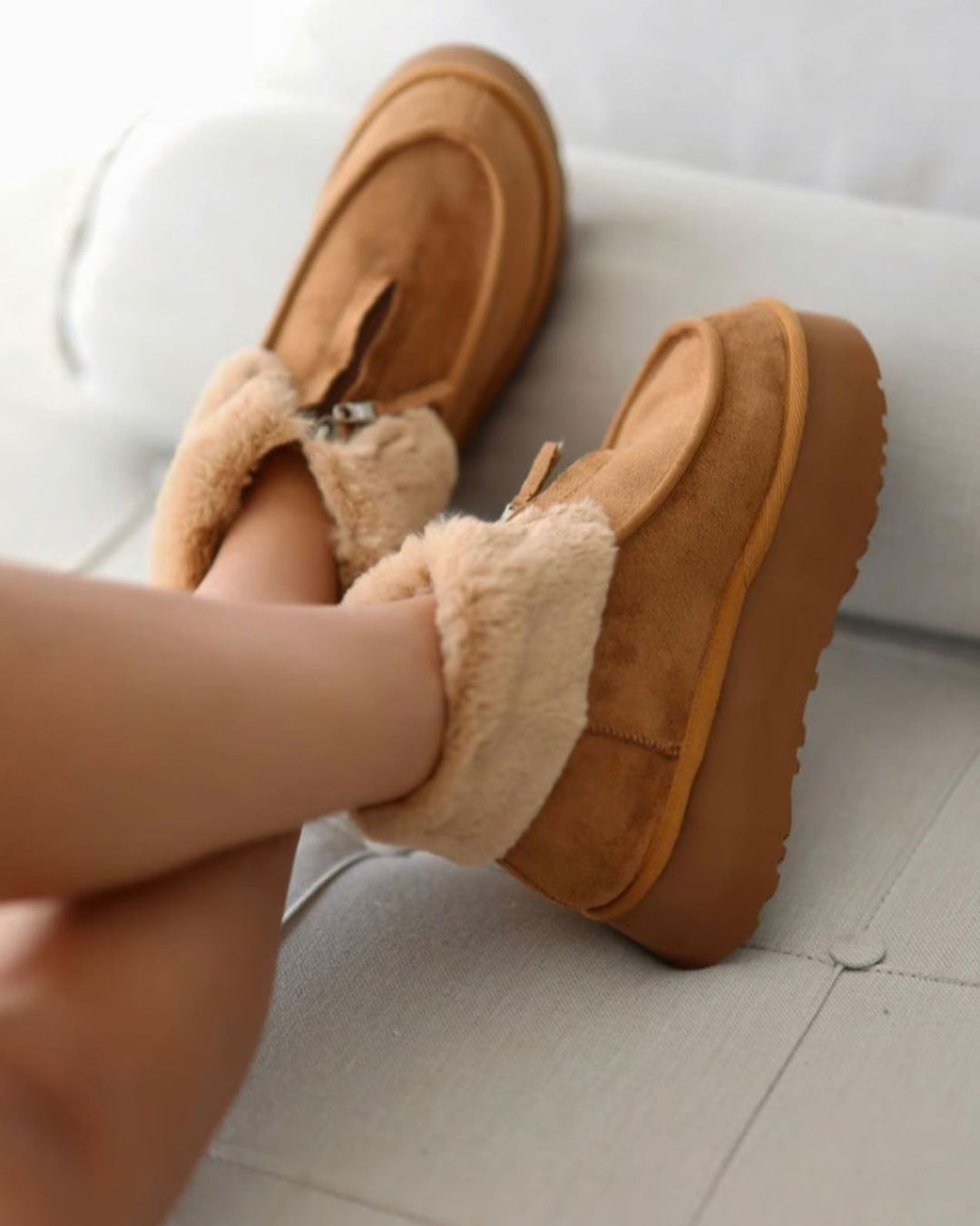 Plush Patchwork Zippered Nude Boots
