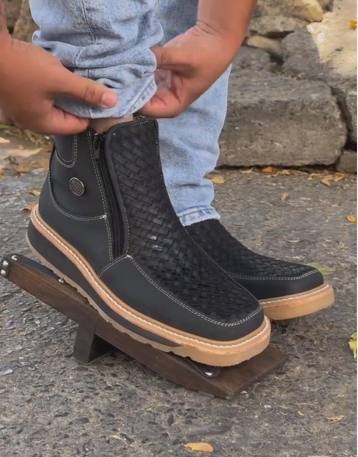 Square Toe Double Zipper Work Boots