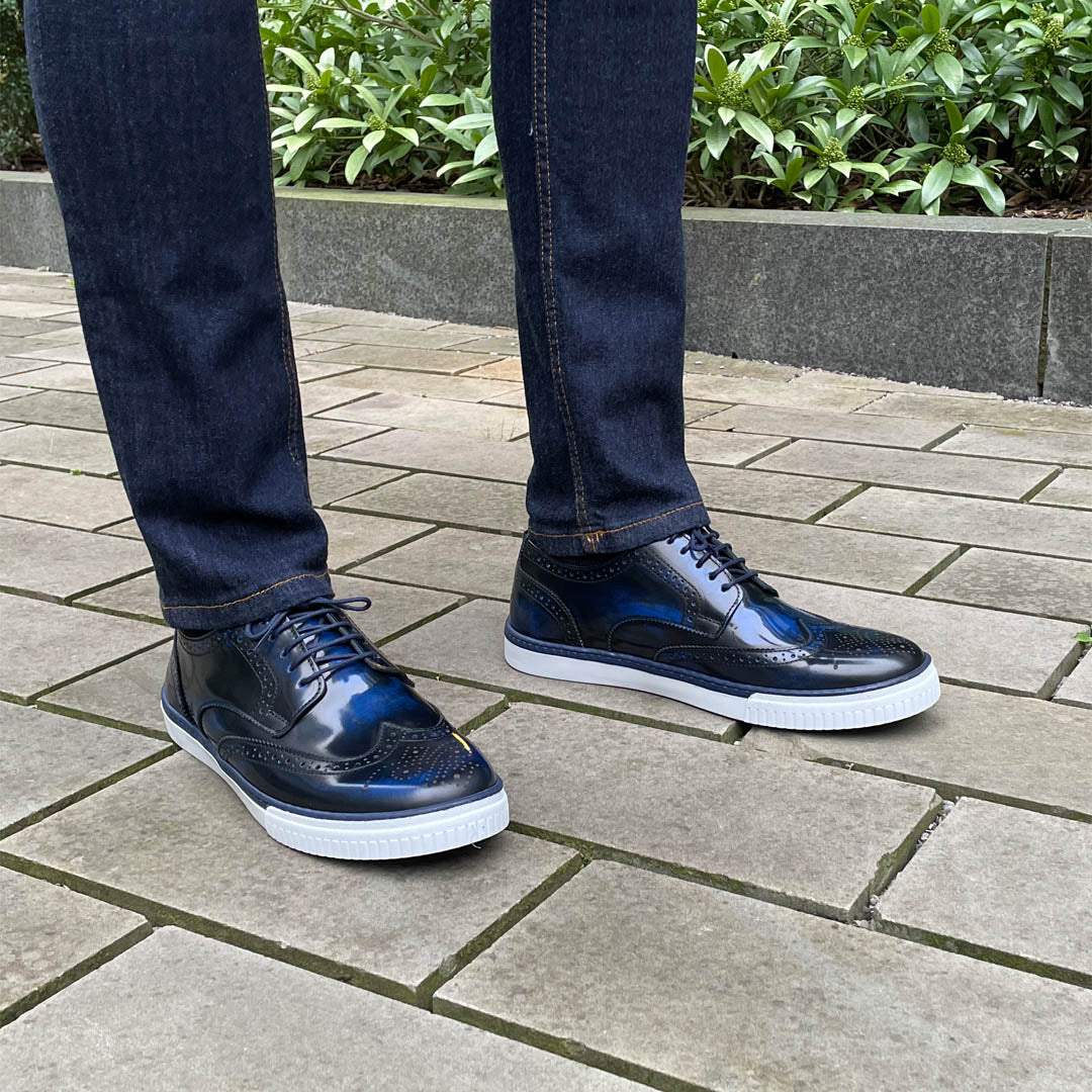 Blue Brogues Men's Polished Leather Sneakers