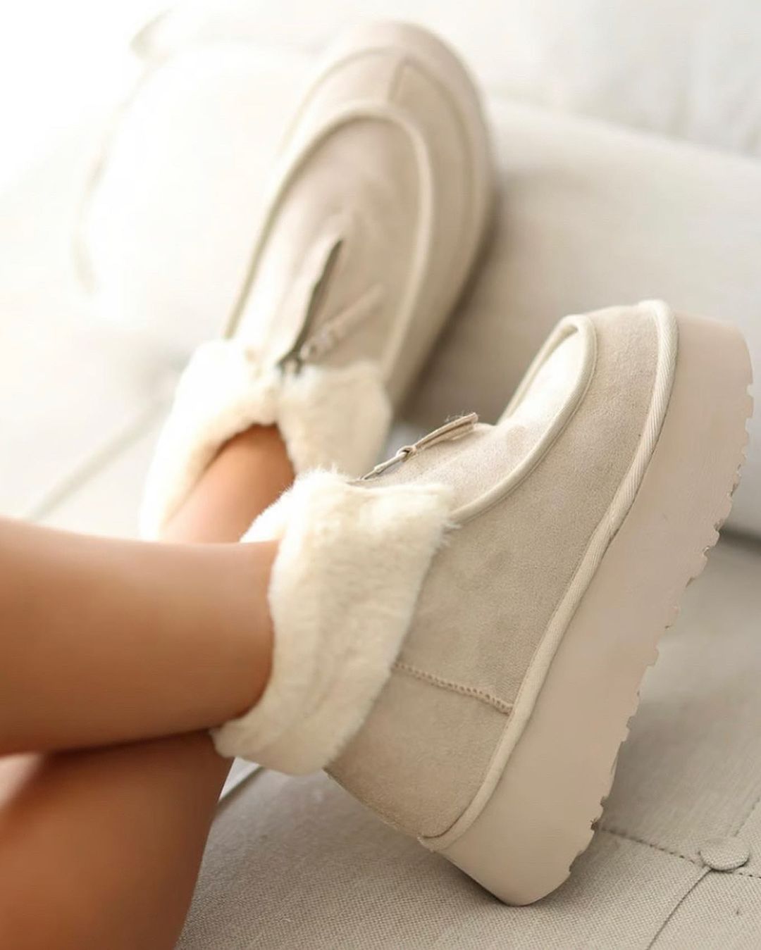 Plush Patchwork Zippered Nude Boots