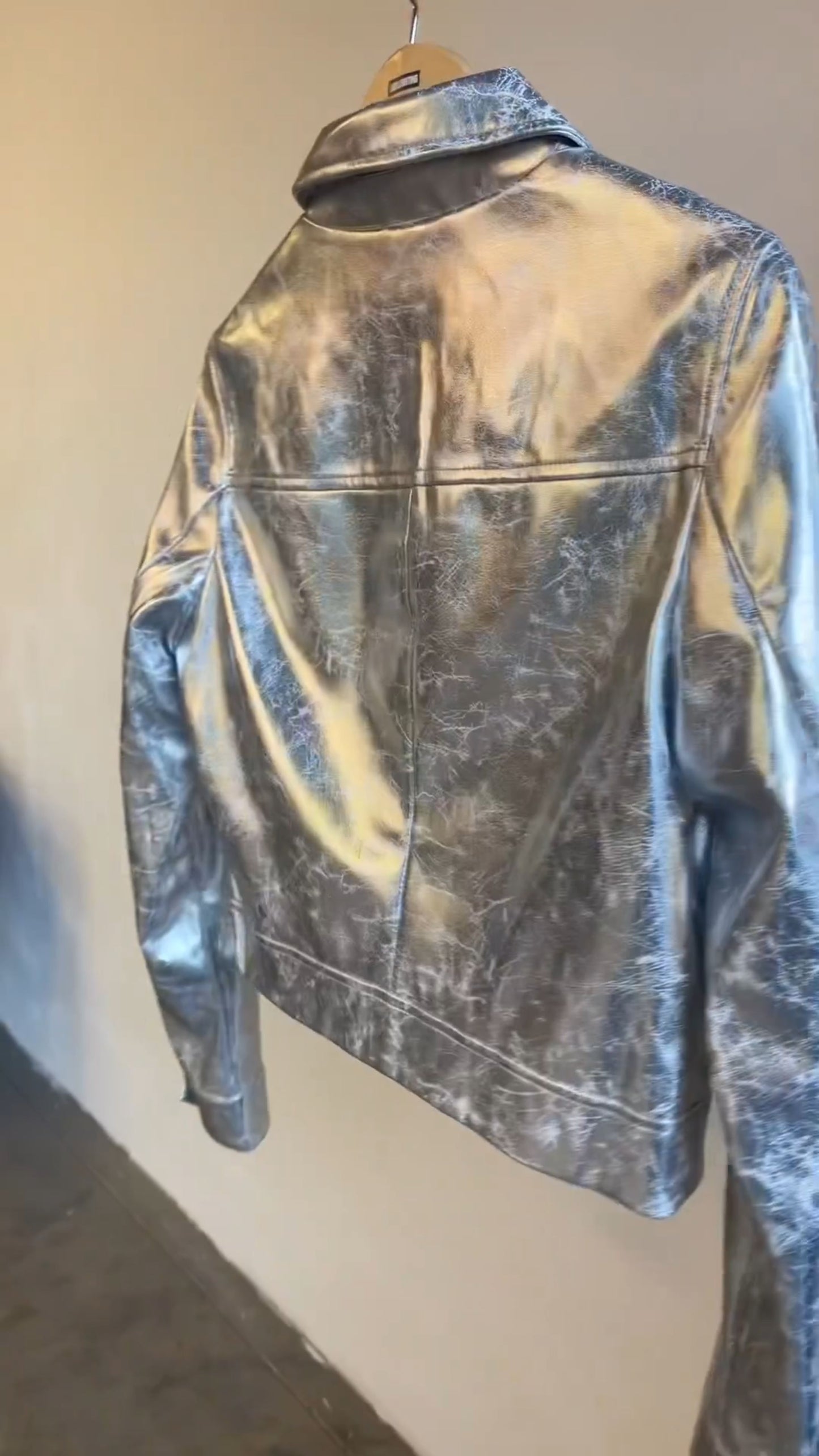 Short Shiny Leather Motorcycle Jacket