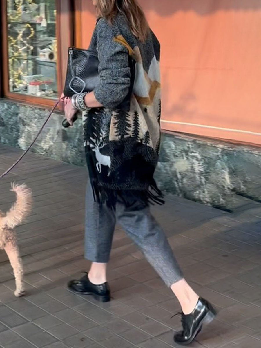 Printing Tassel Knit Sweater Cardigan