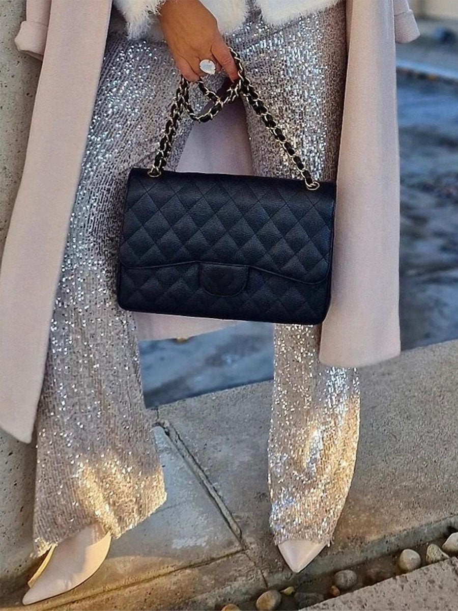 Solid Sequin Fashion Casual Straight Pants