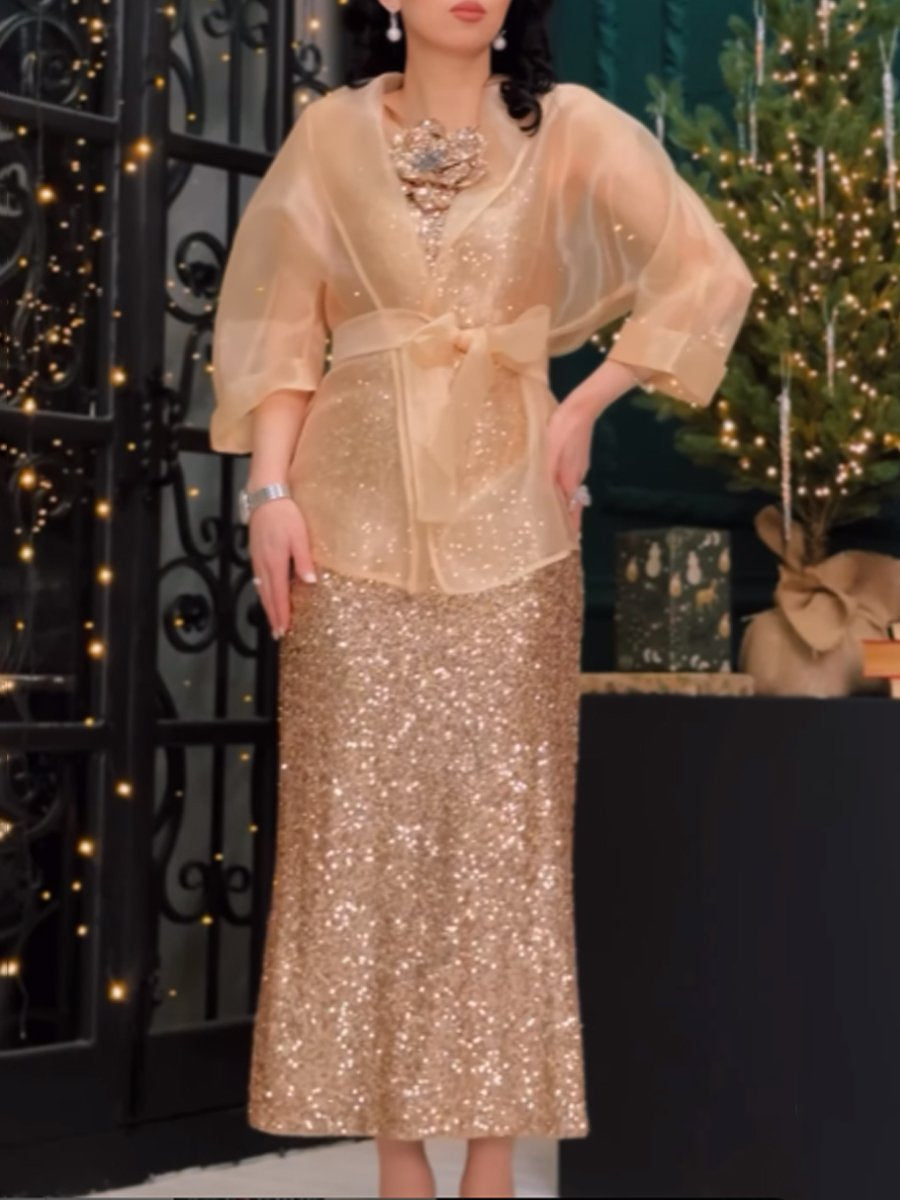 Sequin See-through Two Pieces Dress