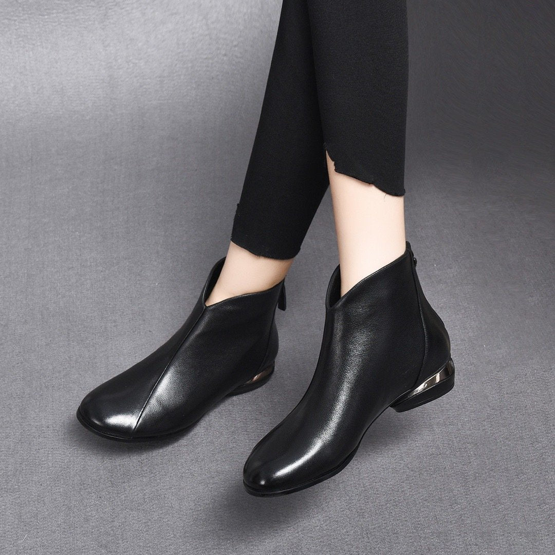 Soft Leather Low Heel Boots