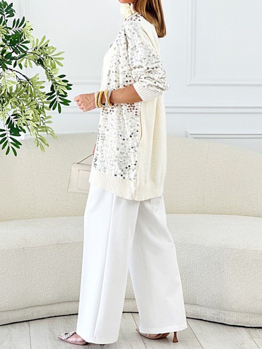 Knitted Sequin Button Up Cardigan