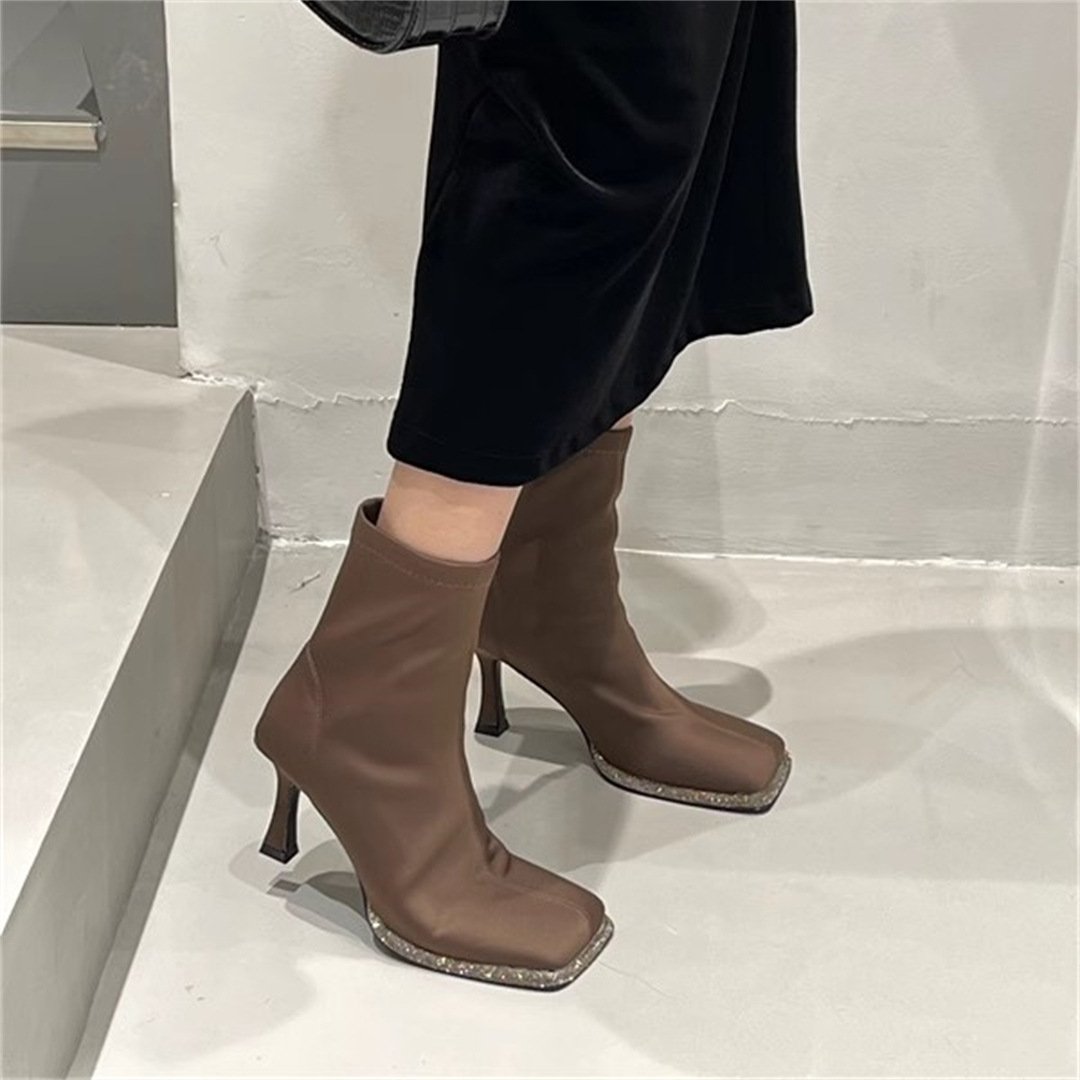 square toe rhinestone embellished stiletto boots