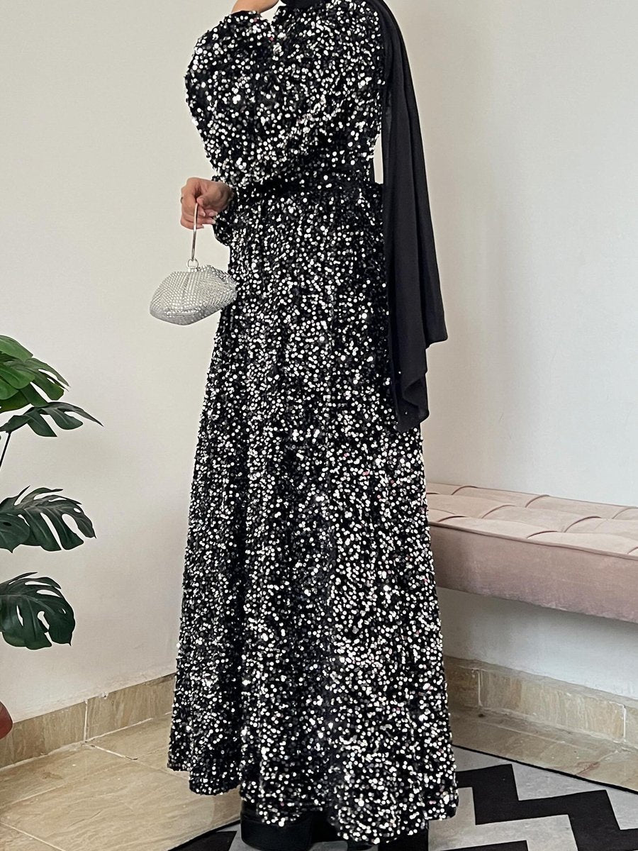 Round Neck Long Sleeve Sequin Dress