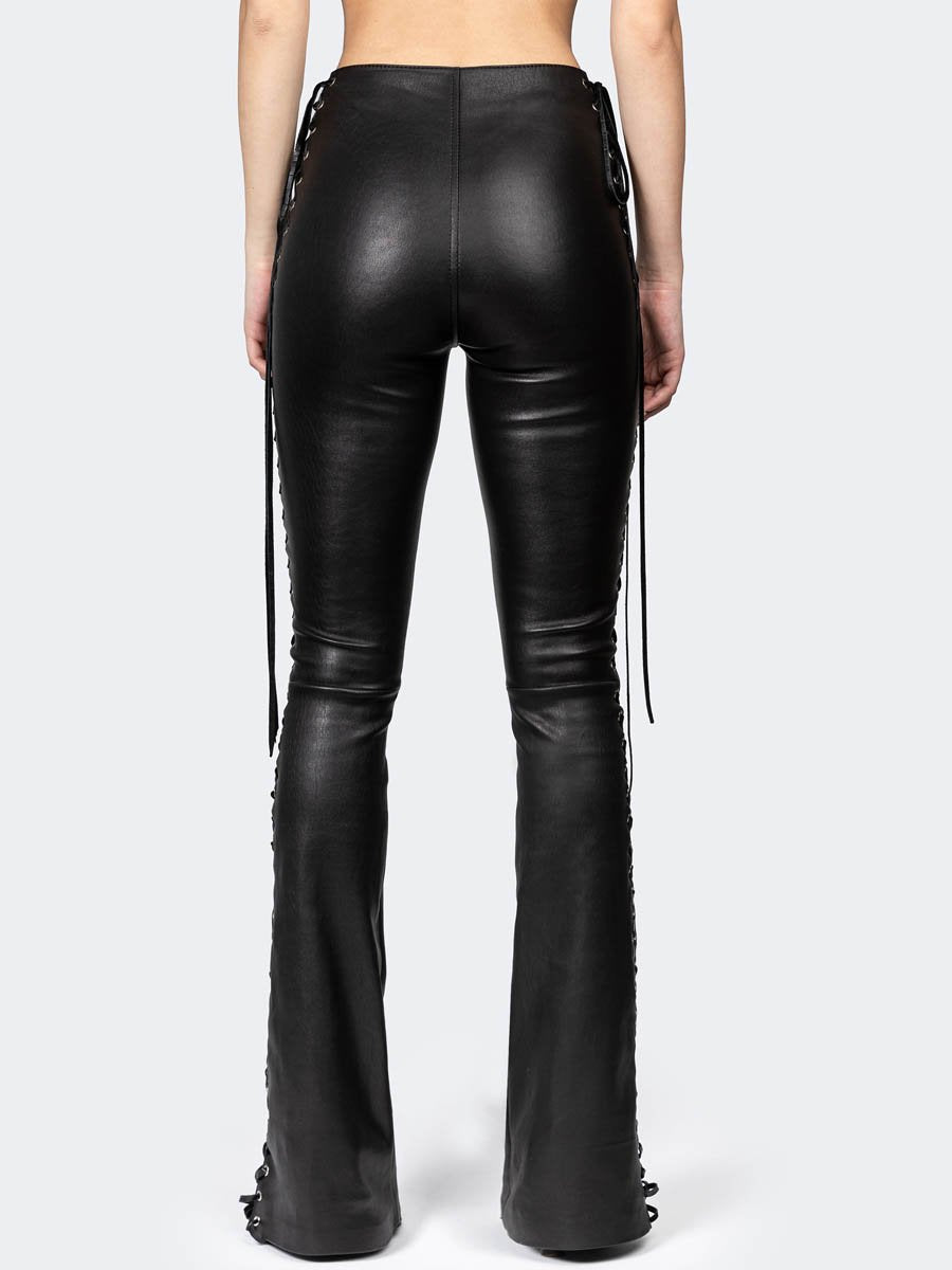 Flared Side-lace Detail Leather Pants