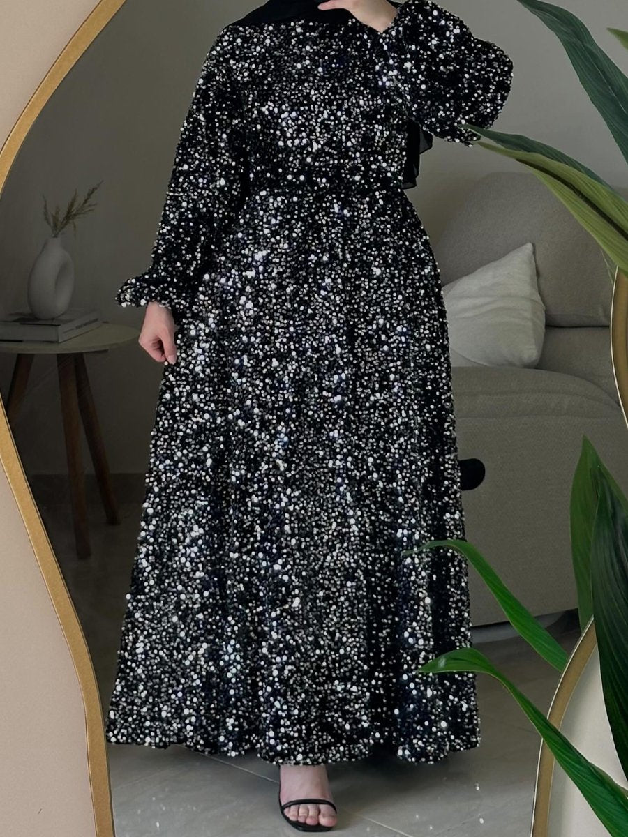 Round Neck Long Sleeve Sequin Dress