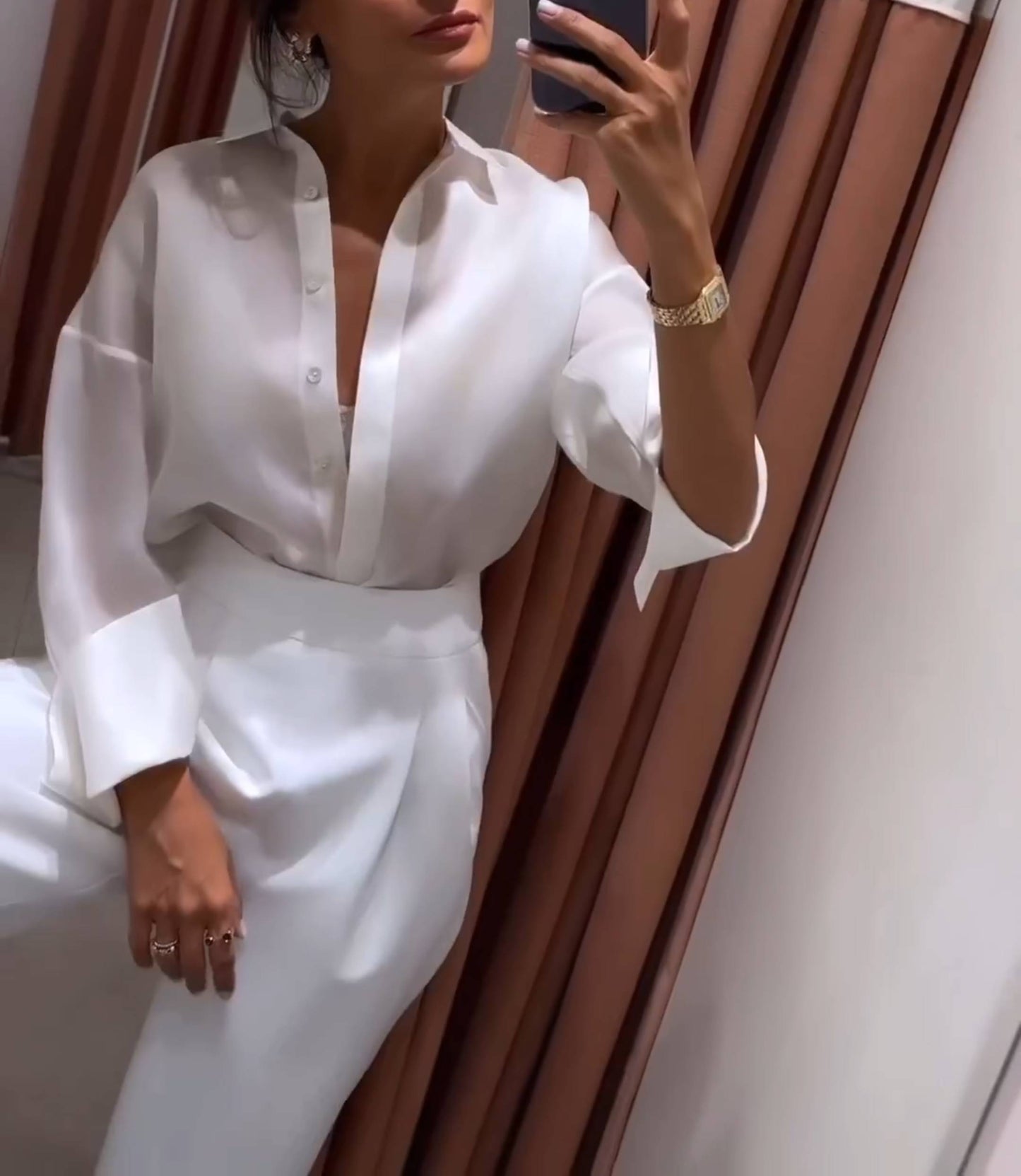 Solid Silk Lightweight Lapel Shirt Set