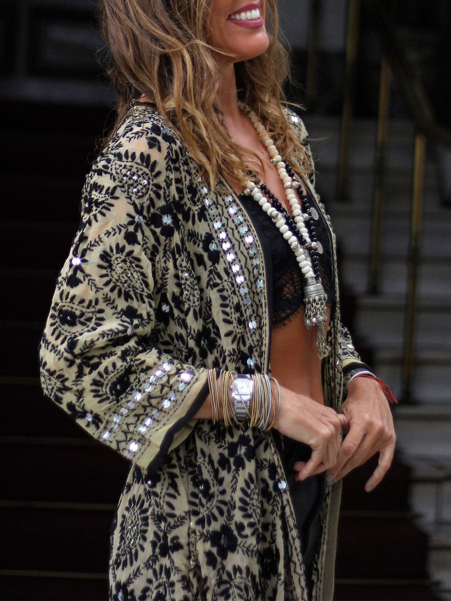 Sequin Printed Long Sleeve Cardigan