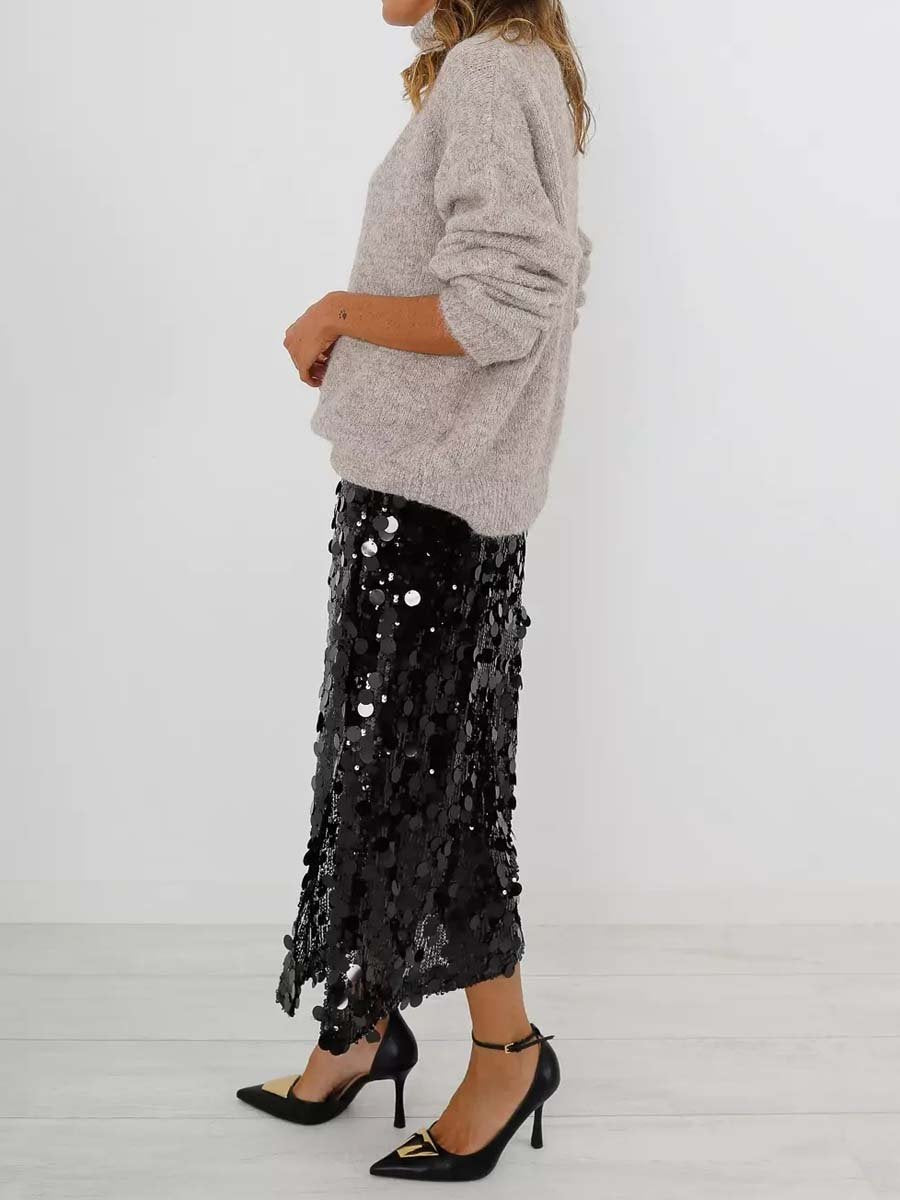 Sequin Slit Hem Skirt
