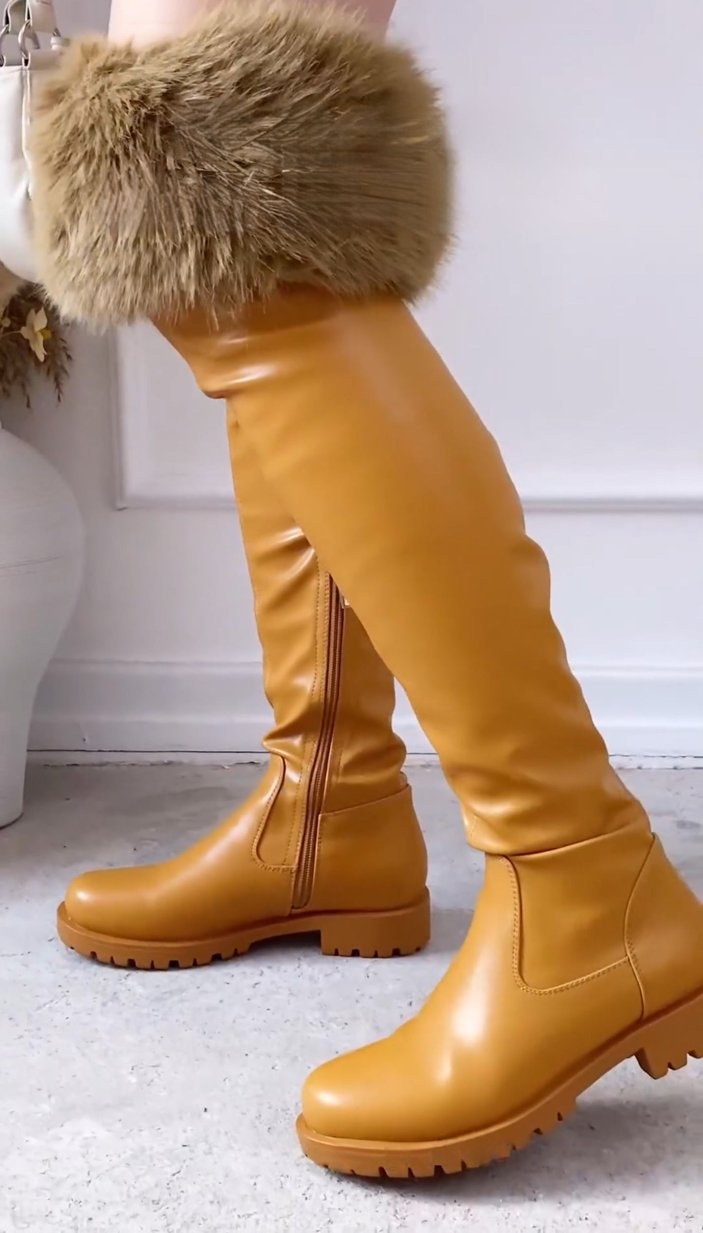 Plush Zippered Over-the-knee Boots