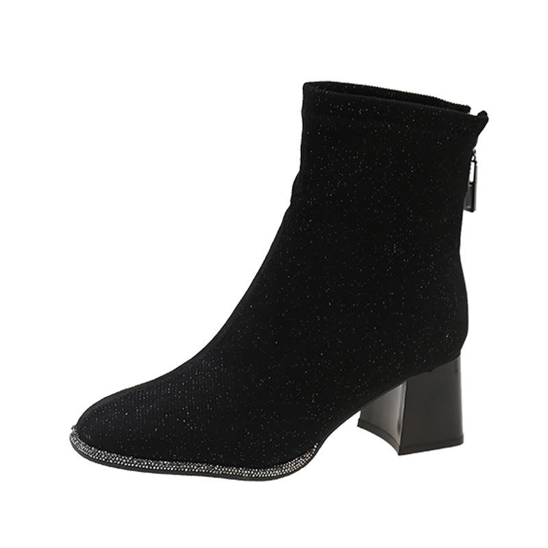 Sparkly chunky heel short and nude boots
