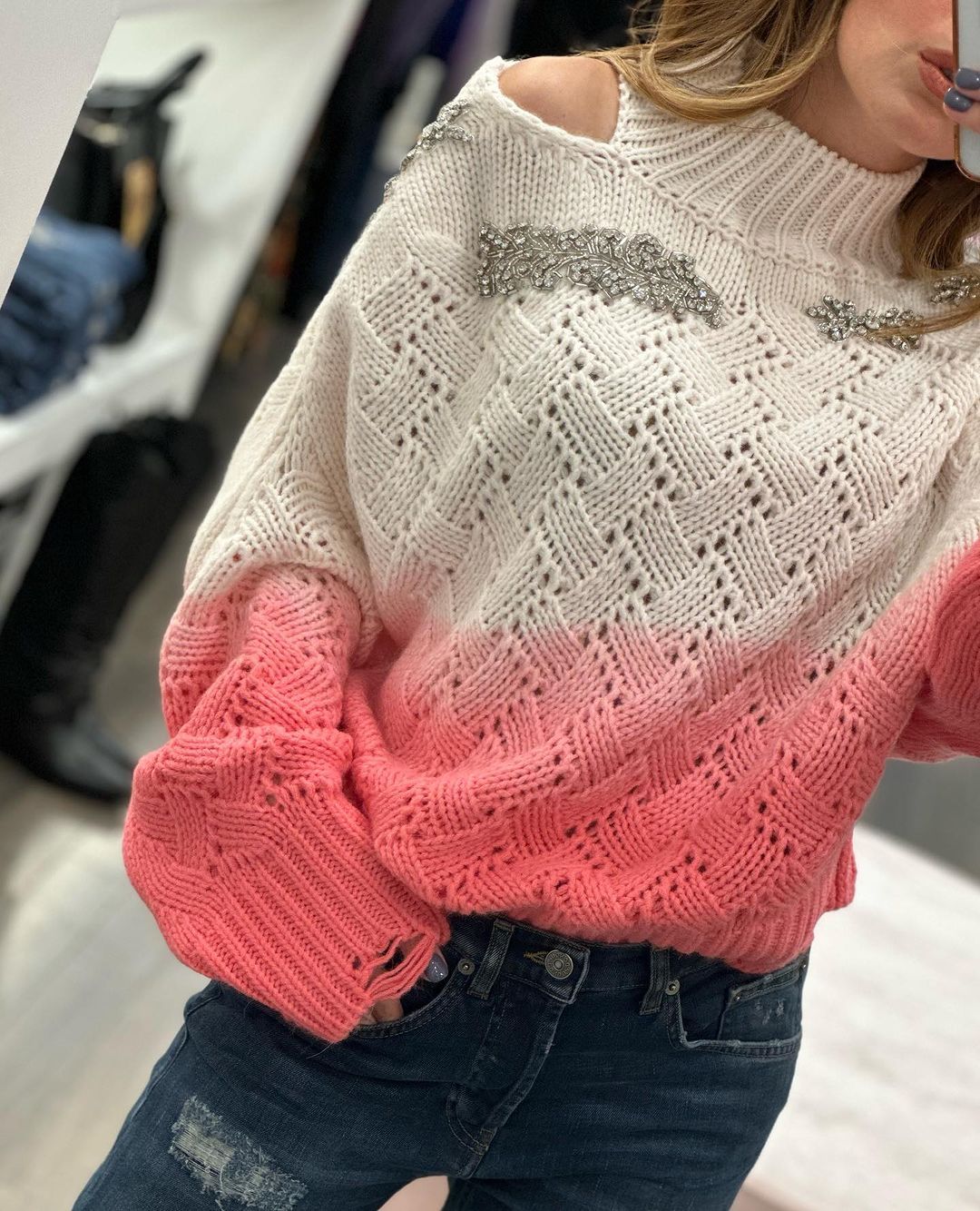 Diamond Patch Color Block Knitted Sweater
