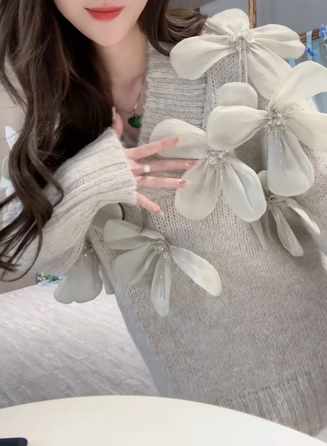 Women's Diamond-encrusted Three-dimensional Flower Sweater