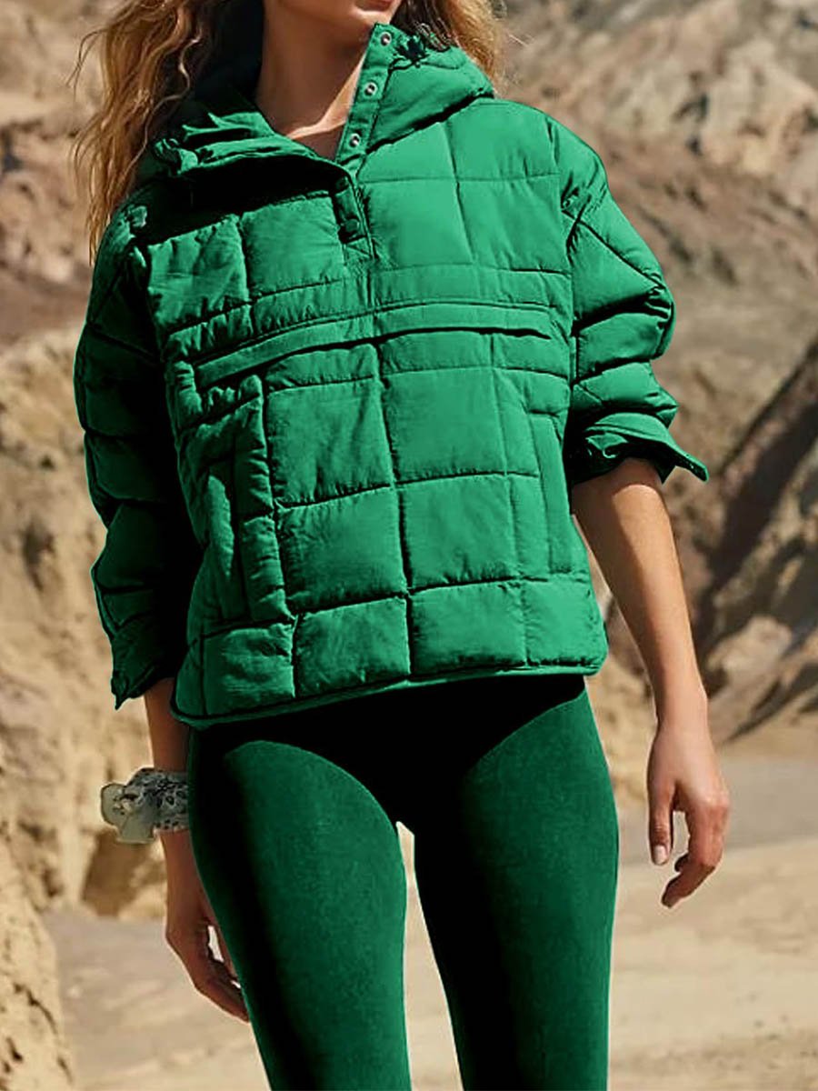 Solid Color Hooded Pocket Coat