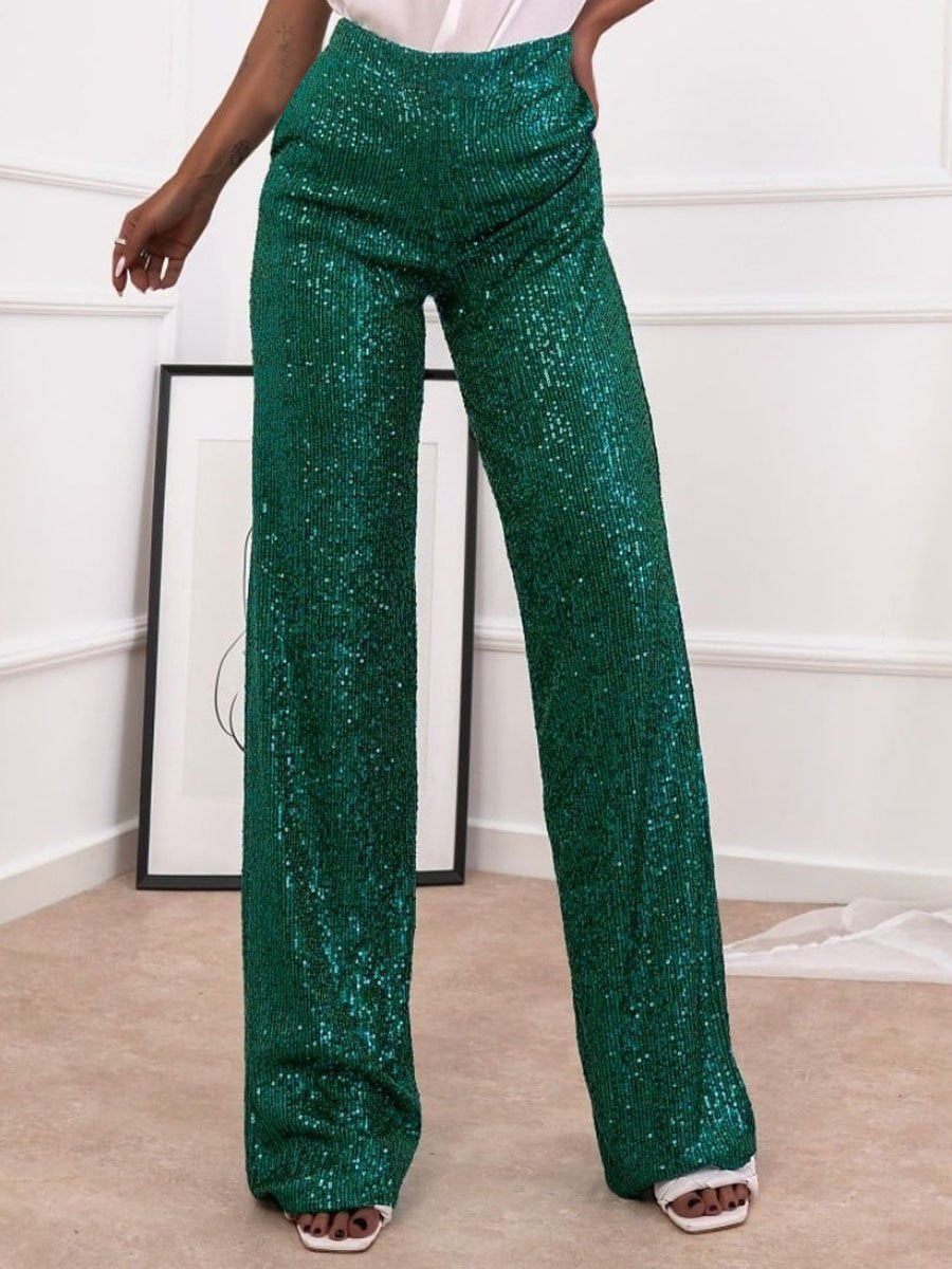 Solid Sequin Fashion Casual Straight Pants
