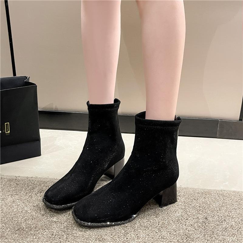 Sparkly chunky heel short and nude boots