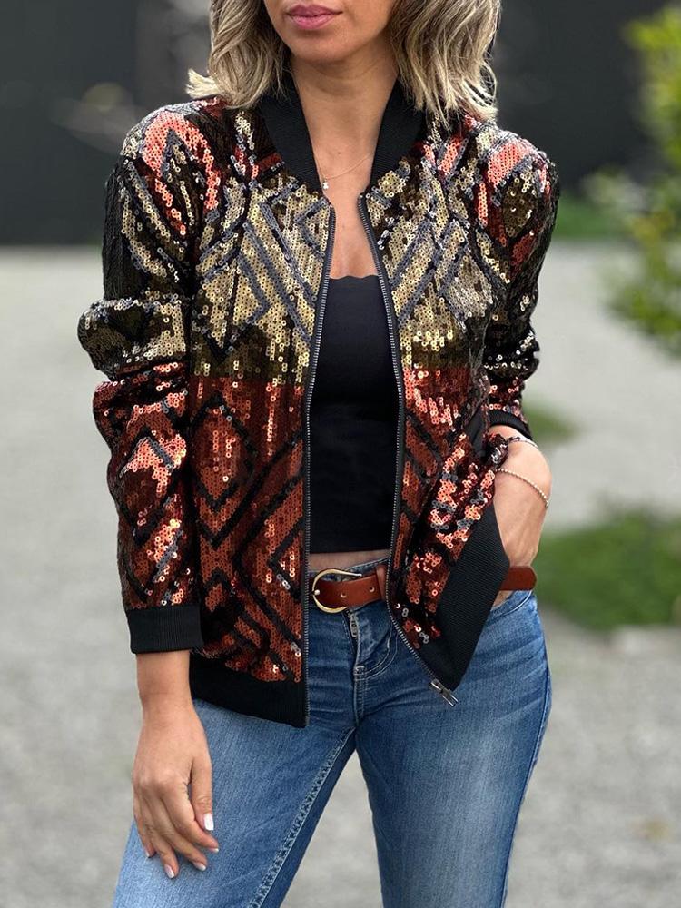 Fashion Sequins Long Sleeve Jacket