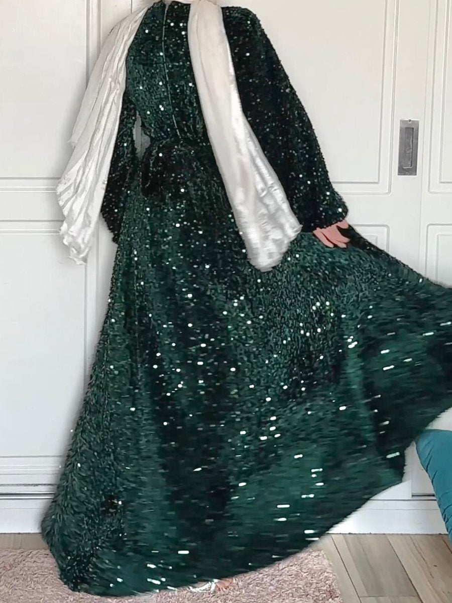 Round Neck Long Sleeve Sequin Dress