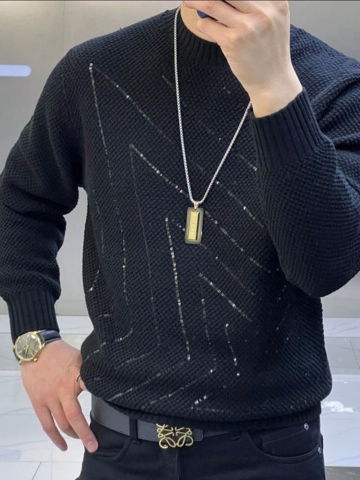 Five-pointed star sequin round bottoming sweater