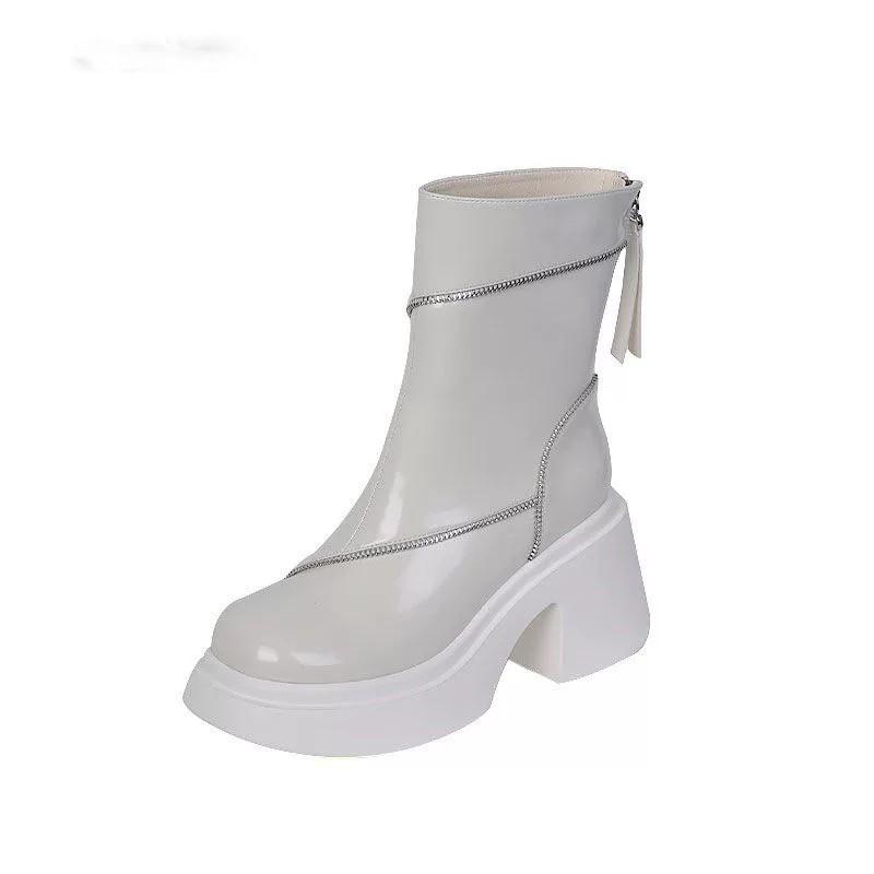 2023 New Thick Heel Slim Patent Leather Martin Boots