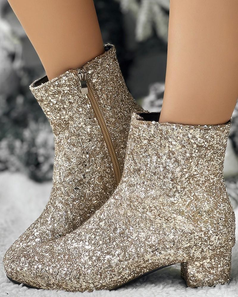 silver sparkly ankle boots