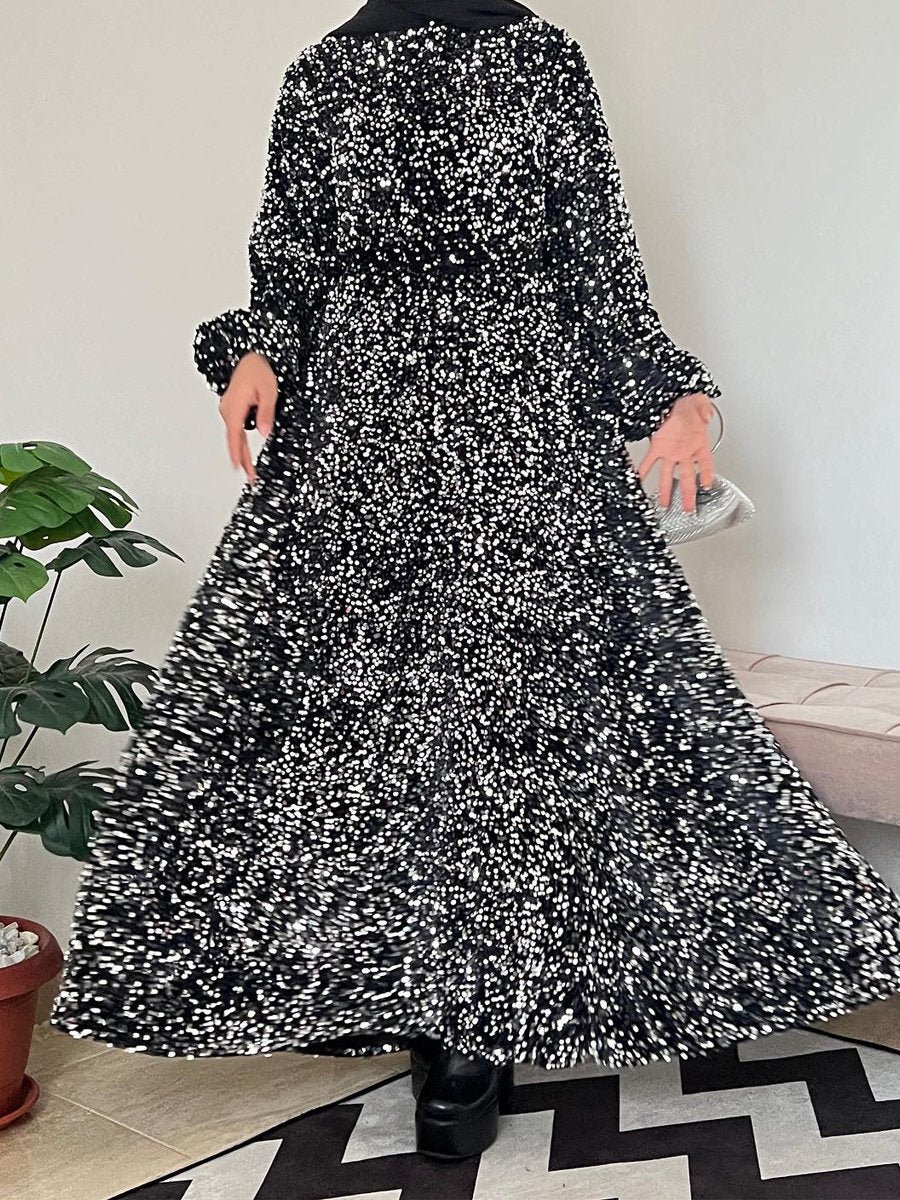 Round Neck Long Sleeve Sequin Dress