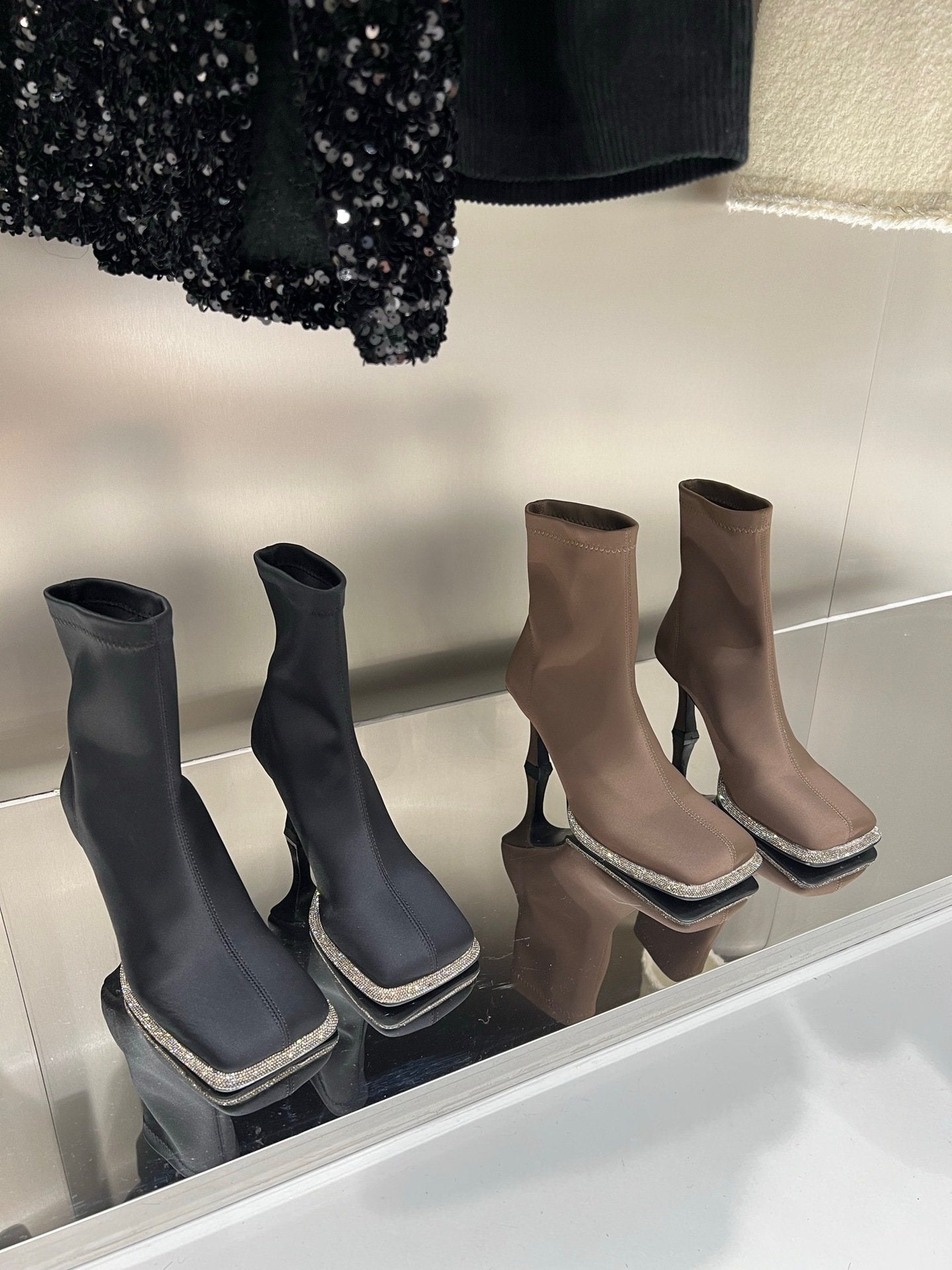 square toe rhinestone embellished stiletto boots