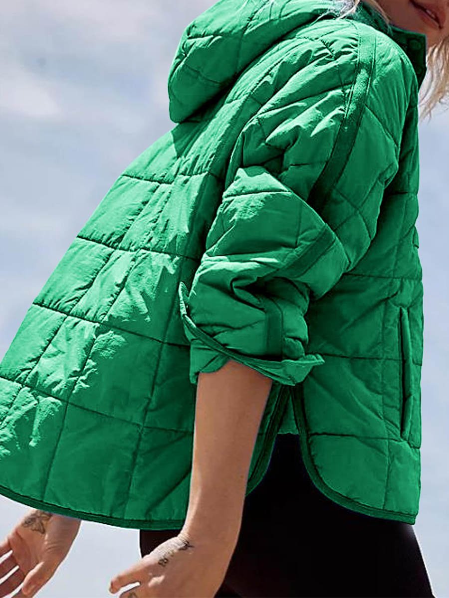 Solid Color Hooded Pocket Coat