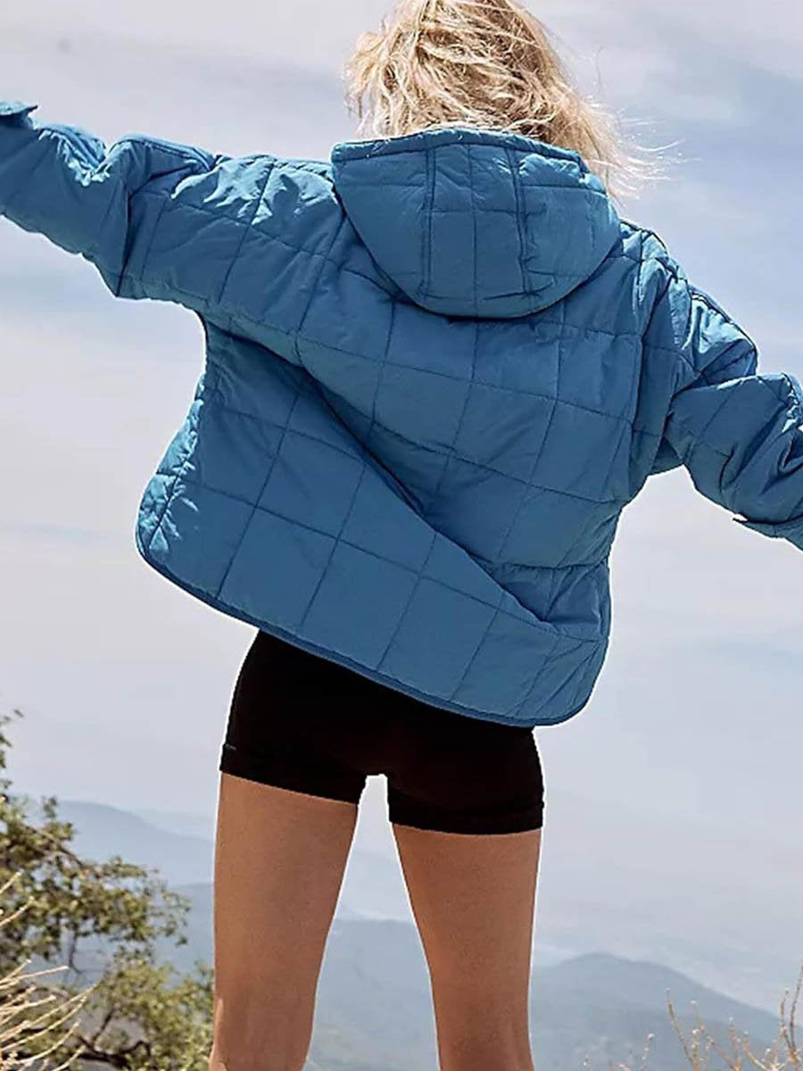 Solid Color Hooded Pocket Coat